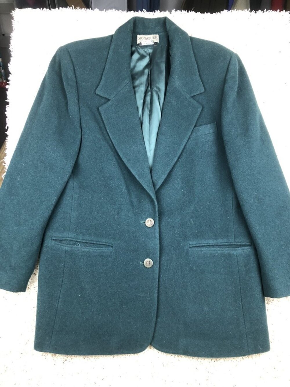 Signature Expressions Womens Wool Cashmere Blend Blazer Jacket Size 14 Green